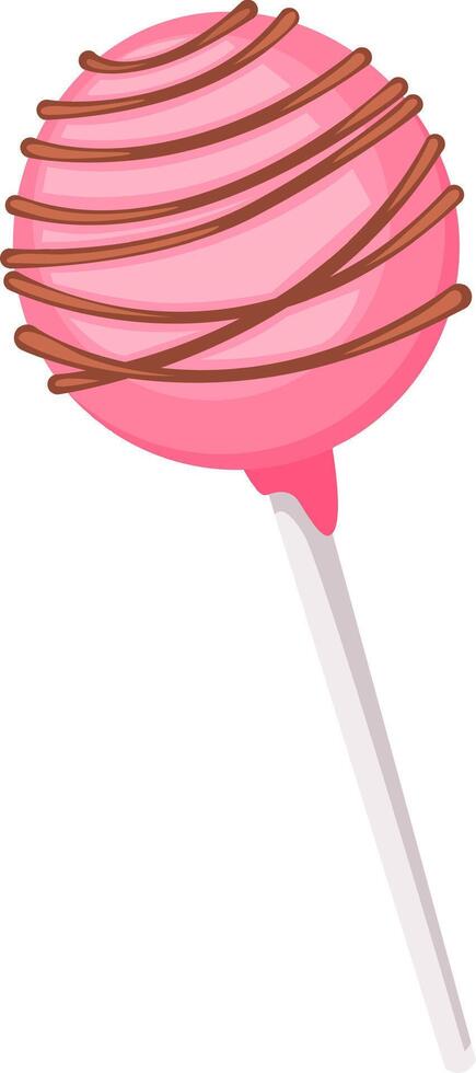 Delicious pink cake pop decorated with swirling chocolate stripes, creating a visually appealing treat on a white background, perfect for satisfying sweet cravings vector