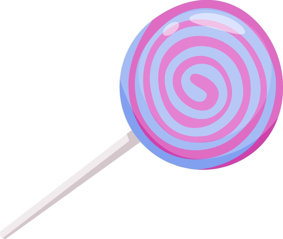 Round pink and blue lollipop featuring a delightful swirling pattern on a white stick, embodying sweetness and childhood joy, isolated on a clean white background vector
