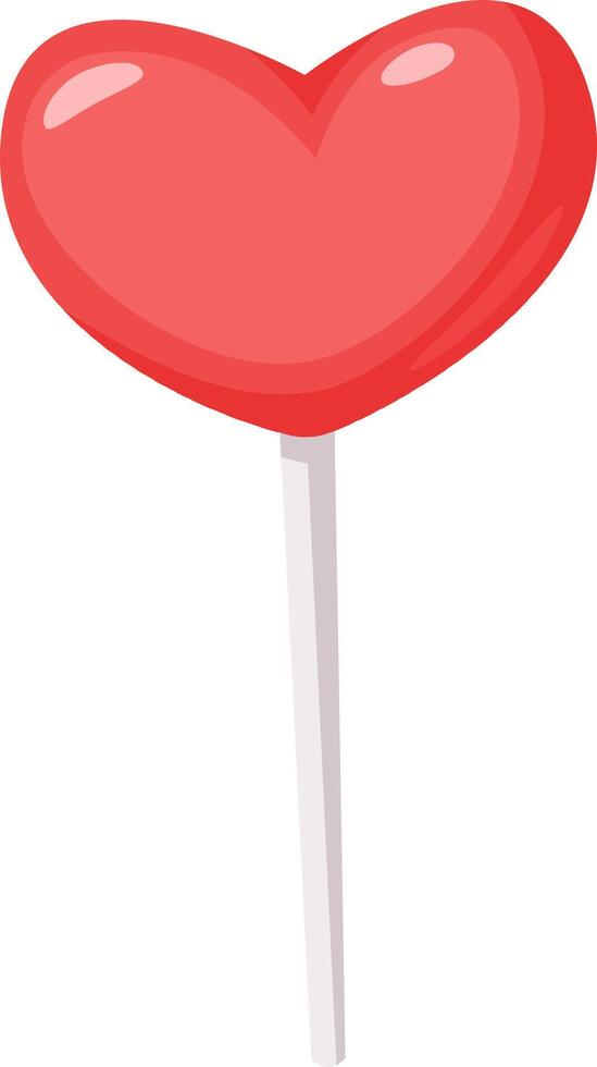 Glossy red heart shaped lollipop with a white stick, isolated on a clean white background, symbolizing love, sweetness, and festive treats for Valentine's Day celebrations vector