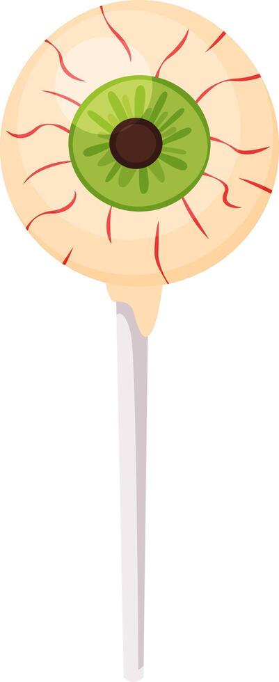 Round creepy cake pop resembling an eyeball with green iris, red veins, and white sclera, perfect for adding a spooky touch to Halloween celebrations vector