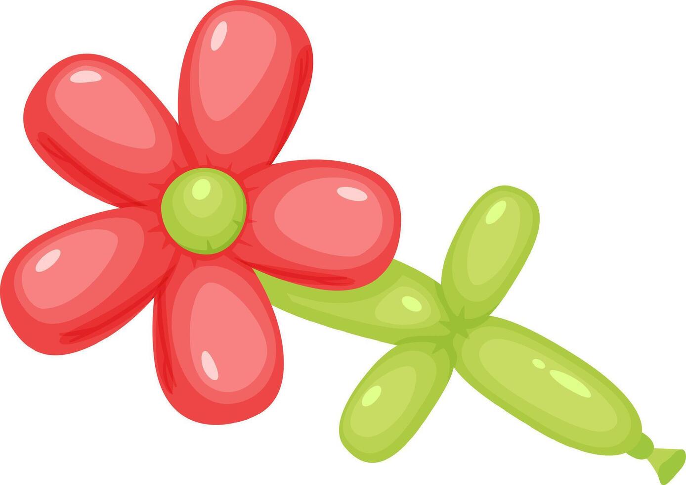 Colorful balloon flower featuring vibrant red petals and a lively green stem, bringing a delightful sense of whimsy and joy to birthday parties and other festive celebrations vector