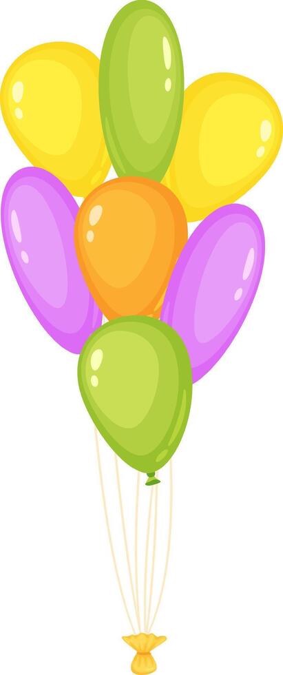 Seven vibrant balloons floating together, tied with a cheerful yellow knot, creating a festive atmosphere ideal for party decorations, joyful celebrations, and special occasions vector