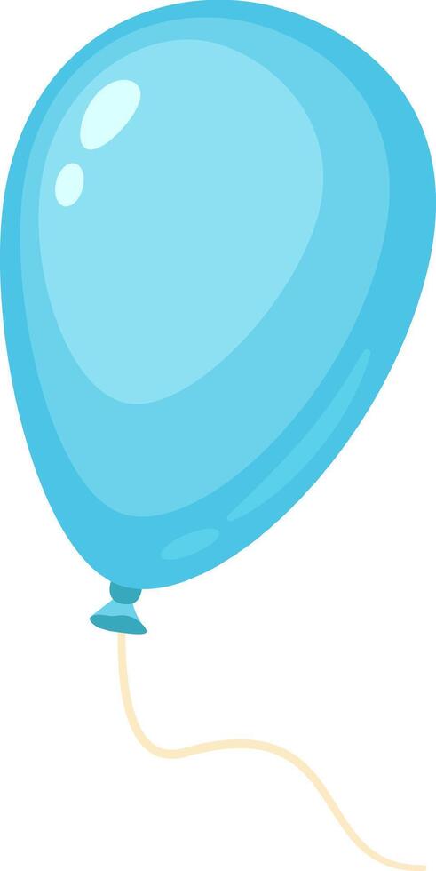 Shiny light blue party balloon floating with its string on white background, simple celebration or birthday concept, illustration isolated on white background vector