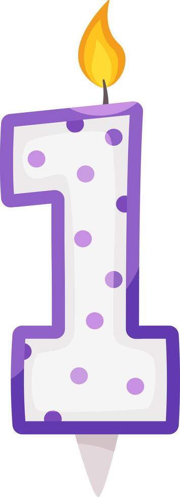 Burning number one candle featuring a vibrant purple border and playful pink dots, celebrating a first birthday or anniversary with festive flair and cheerful ambiance vector