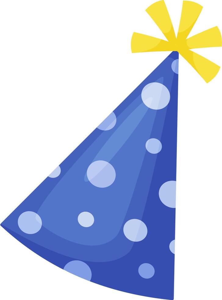Classic blue party hat adorned with cheerful white polka dots and topped with a vibrant yellow tassel, enhancing the festive atmosphere of birthday celebrations and joyful gatherings vector