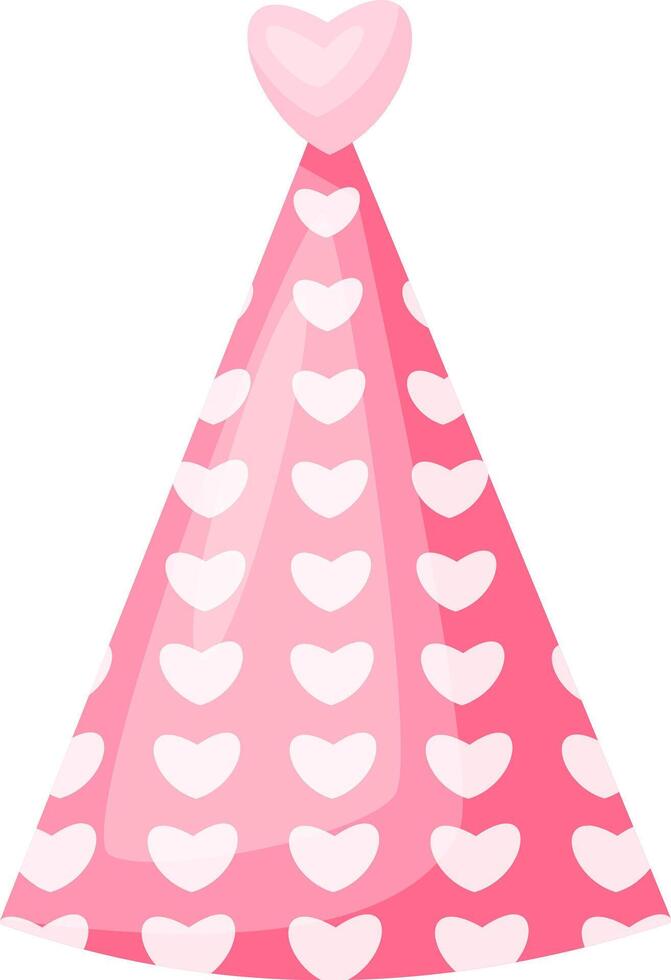 Pink party hat adorned with small white hearts and topped with a larger heart, symbolizing love, celebration, and joy for festive occasions and special events vector