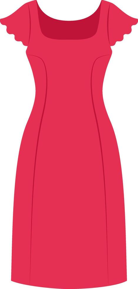 Classic red dress with short sleeves and a square neckline, showcasing a timeless design suitable for various occasions, adding a touch of sophistication and style vector