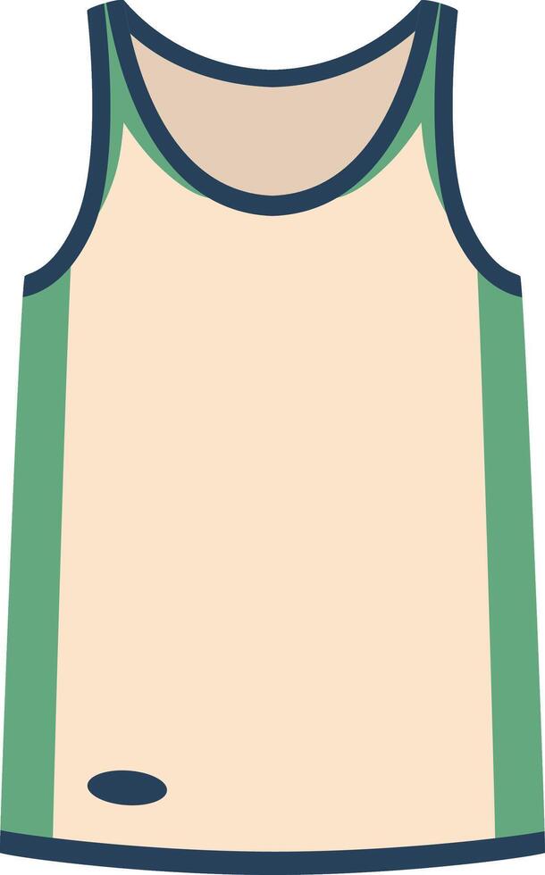 Sleeveless beige sport shirt with green stripes and blue borders isolated on a white background, perfect for basketball or workout sessions, featuring a small blue logo at the bottom vector