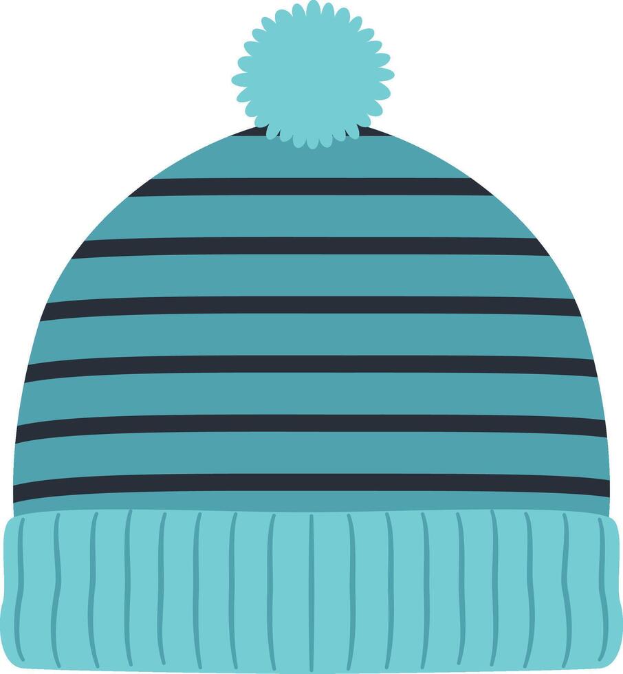 Knitted winter hat with horizontal stripes and ribbed brim providing warmth and style during cold weather, featuring a playful pompom on top, isolated on a white background vector