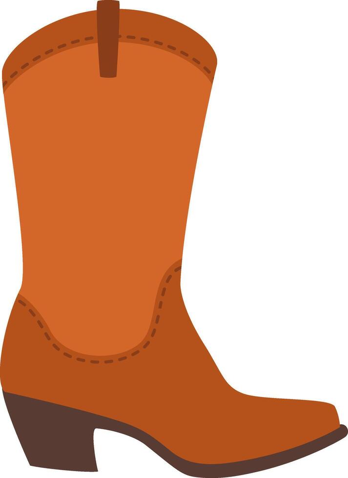 Orange cowboy boot with decorative stitching and a Cuban heel, representing Western footwear, fashion, and culture, isolated on a white background vector