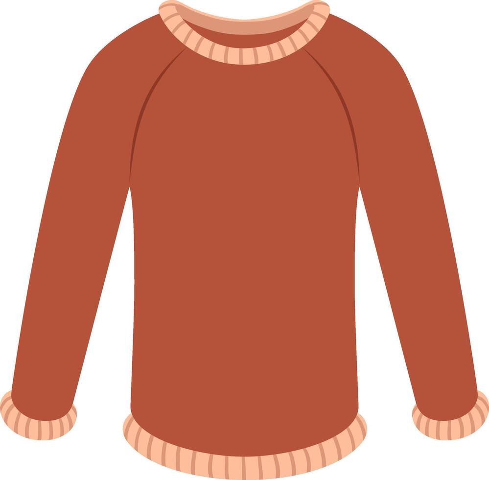 Cozy brown sweater with long sleeves, ribbed collar, and cuffs, providing warmth and comfort during colder seasons, perfect for casual wear or layering, isolated on a white background vector