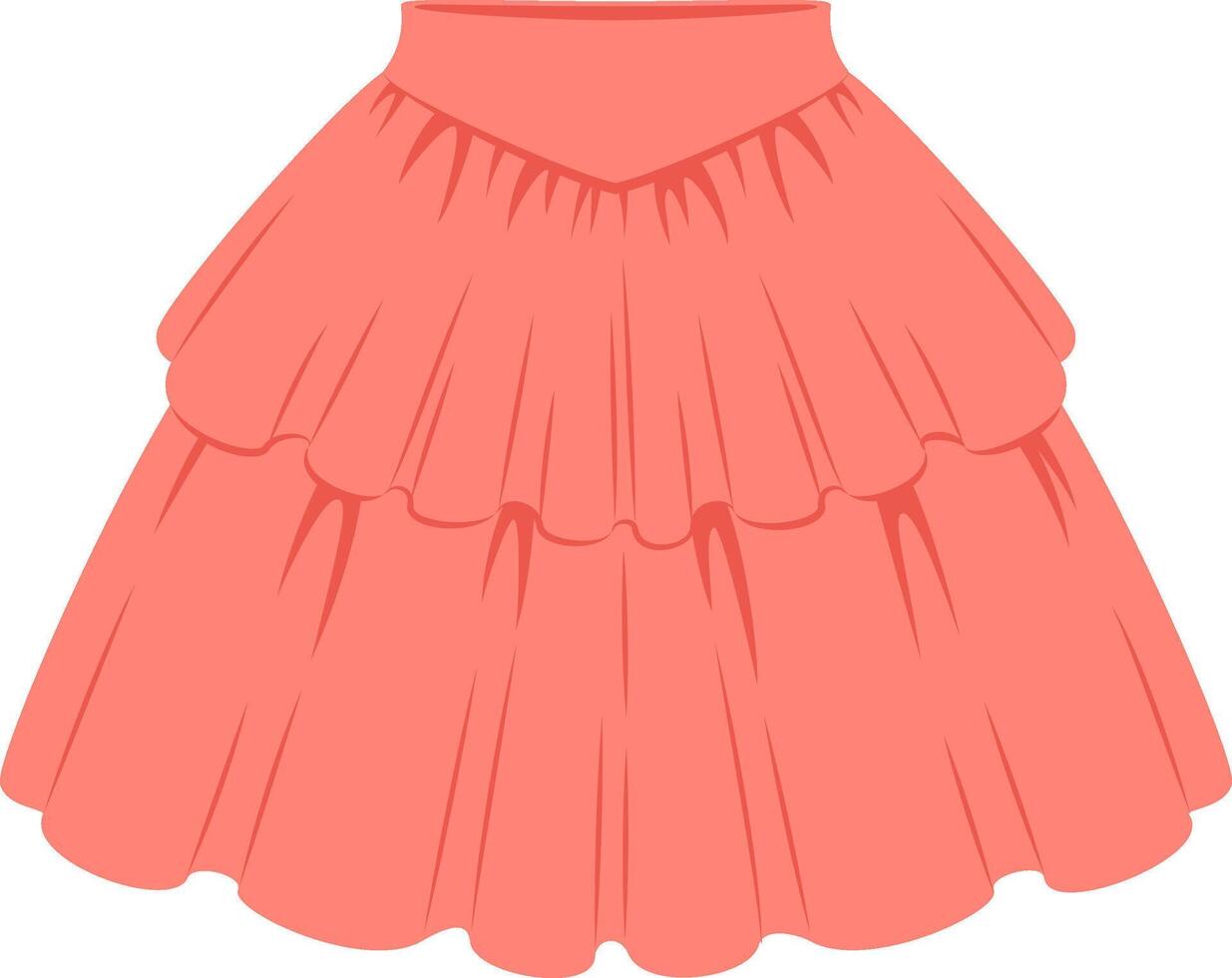 Coral layered mini skirt with ruffles, isolated on white background, perfect for summer fashion and adding a touch of feminine style to any wardrobe vector