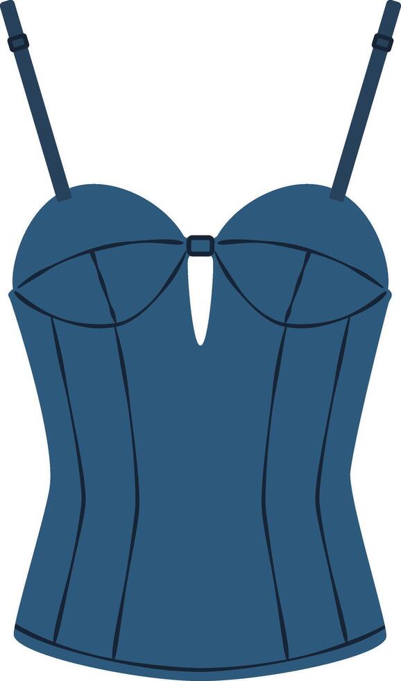 Featuring a blue corset adorned with thin straps and a keyhole opening at the center, embodying classic elegance while enhancing a feminine silhouette with its shaping design vector