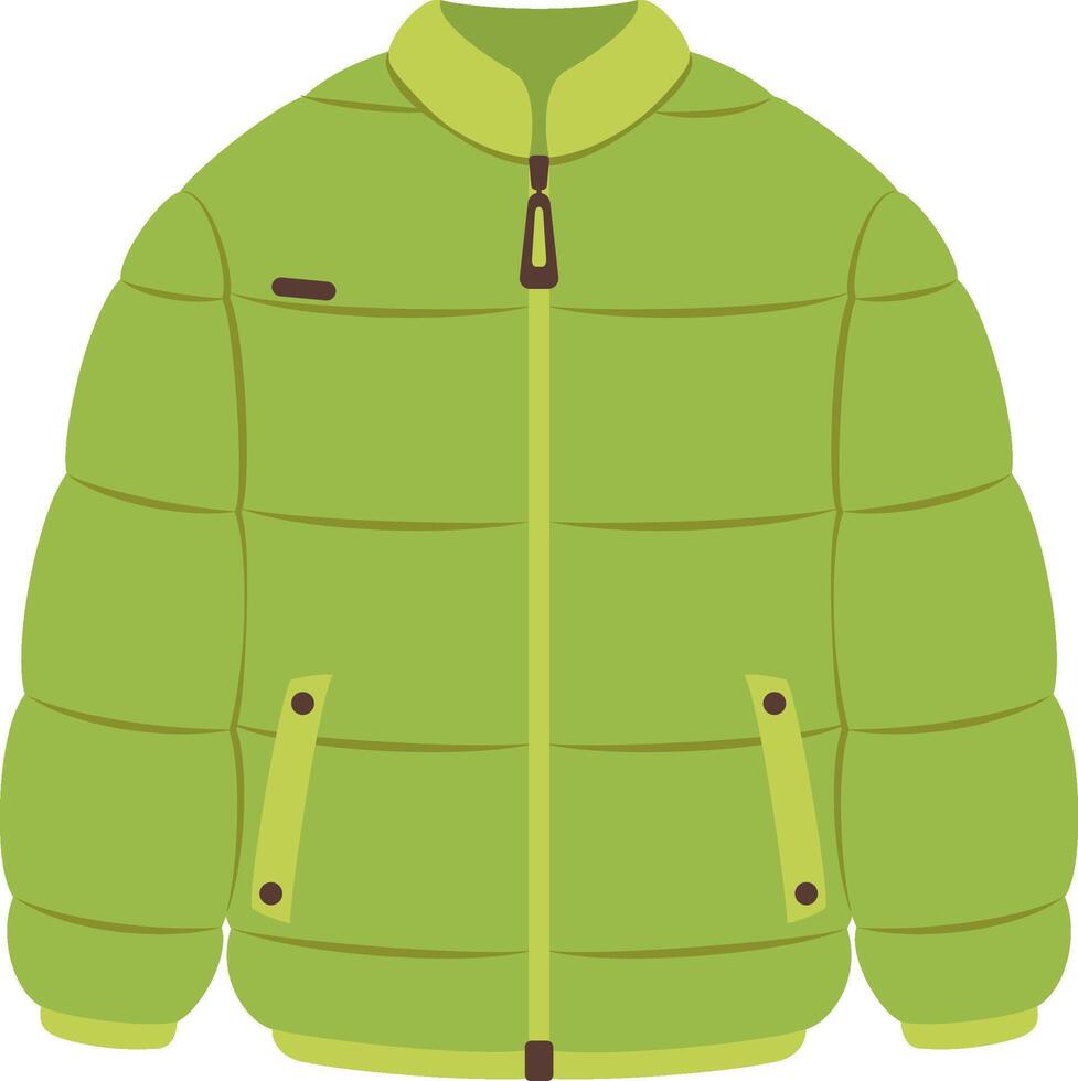 Warm padded down jacket with zipper and pockets, perfect for winter sports and outdoor activities, providing insulation and comfort in cold climates vector