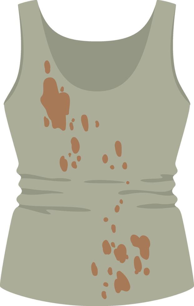 Light green, dirty sleeveless shirt featuring mud spots, illustrating the hard manual work of a worker or farmer, isolated against a clean white background vector