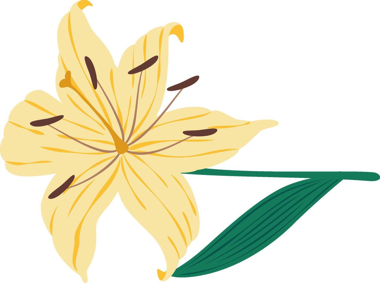 Yellow lily flower with stem and leaf, isolated on a white background, displaying its delicate beauty and elegant form, perfect for nature inspired designs vector