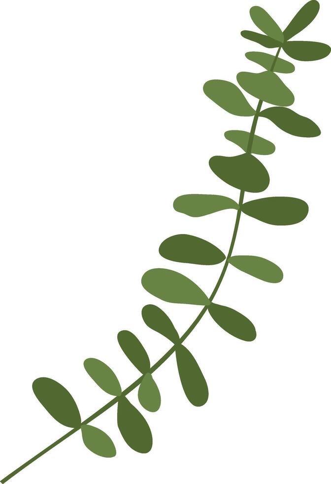 Minimalist illustration of a stylized green branch with leaves growing upwards, representing growth, nature, and simplicity, isolated on a white background vector