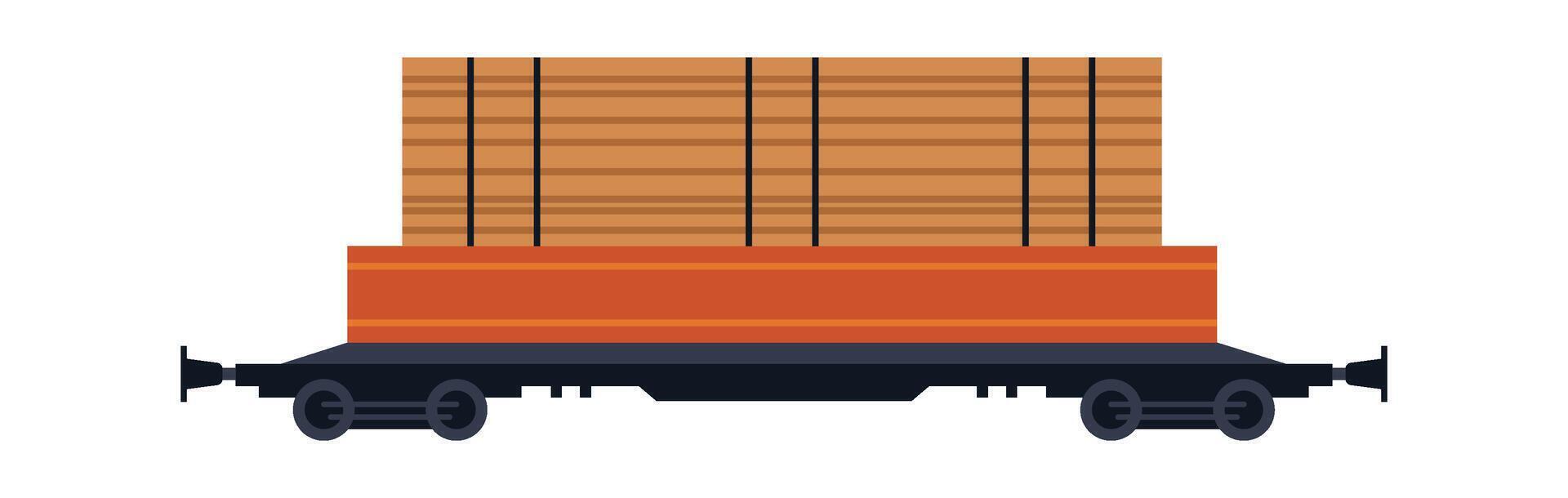 Train loaded with wood flat icon Logistics Metal platform vector