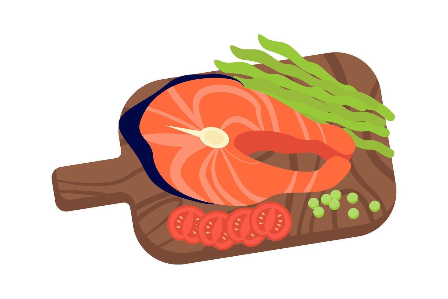 Tasty salted salmon with vegetables flat icon Food blog vector