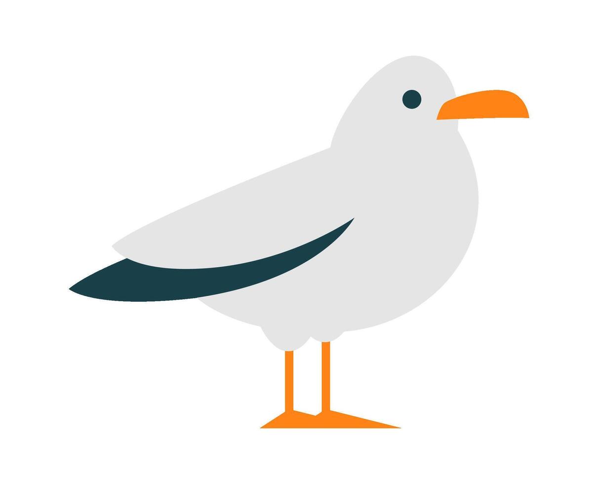 Cute cartoon seagull bird flat icon Black and white feathers Flat Illustration vector