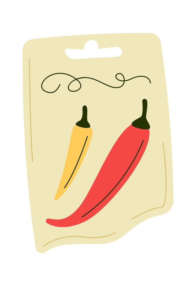 Chilli peppers seeds in plastic package flat icon vector