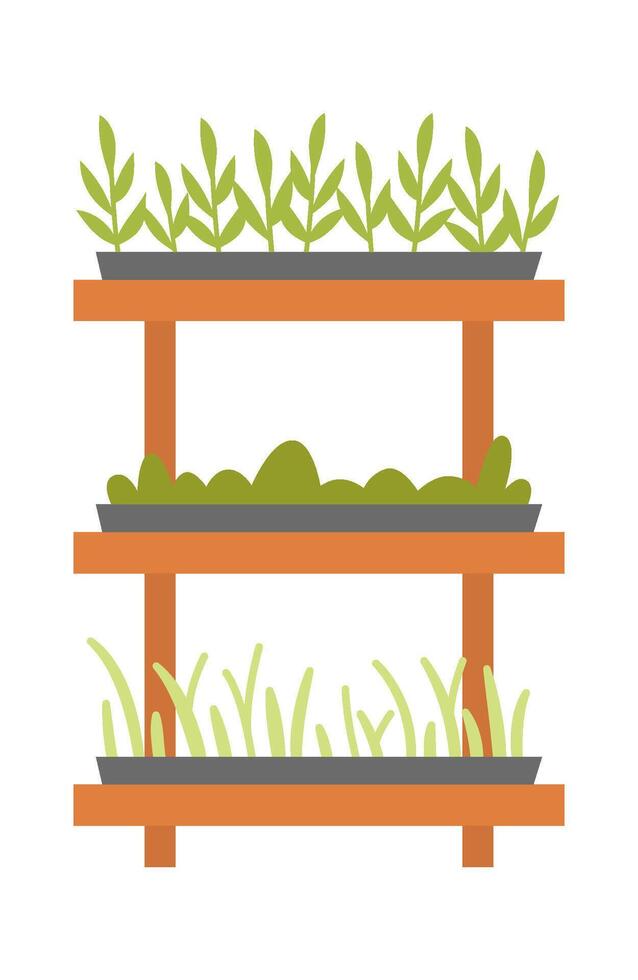 Wooden shelves with plants flat icon Furniture vector