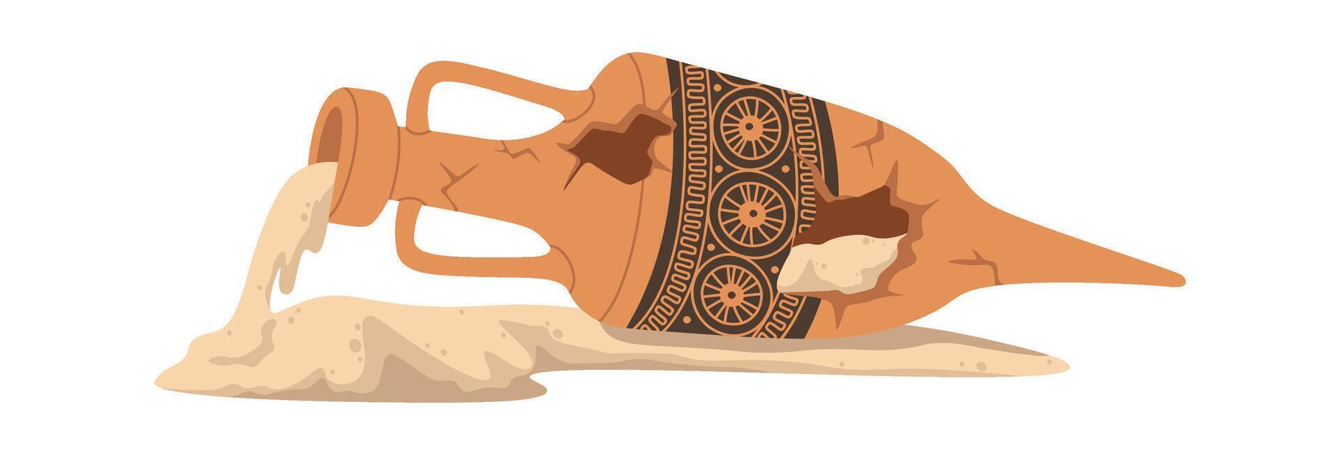 Old broken pottery with sand flat icon vector