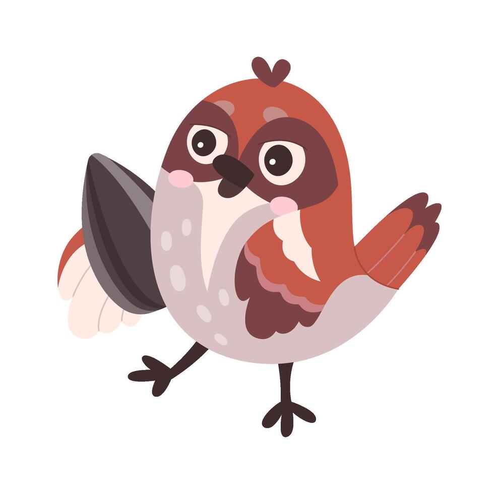 Small sparrow with seed flat icon Cartoon bird vector