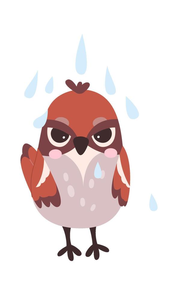 Cute cartoon angry sparrow flat icon vector