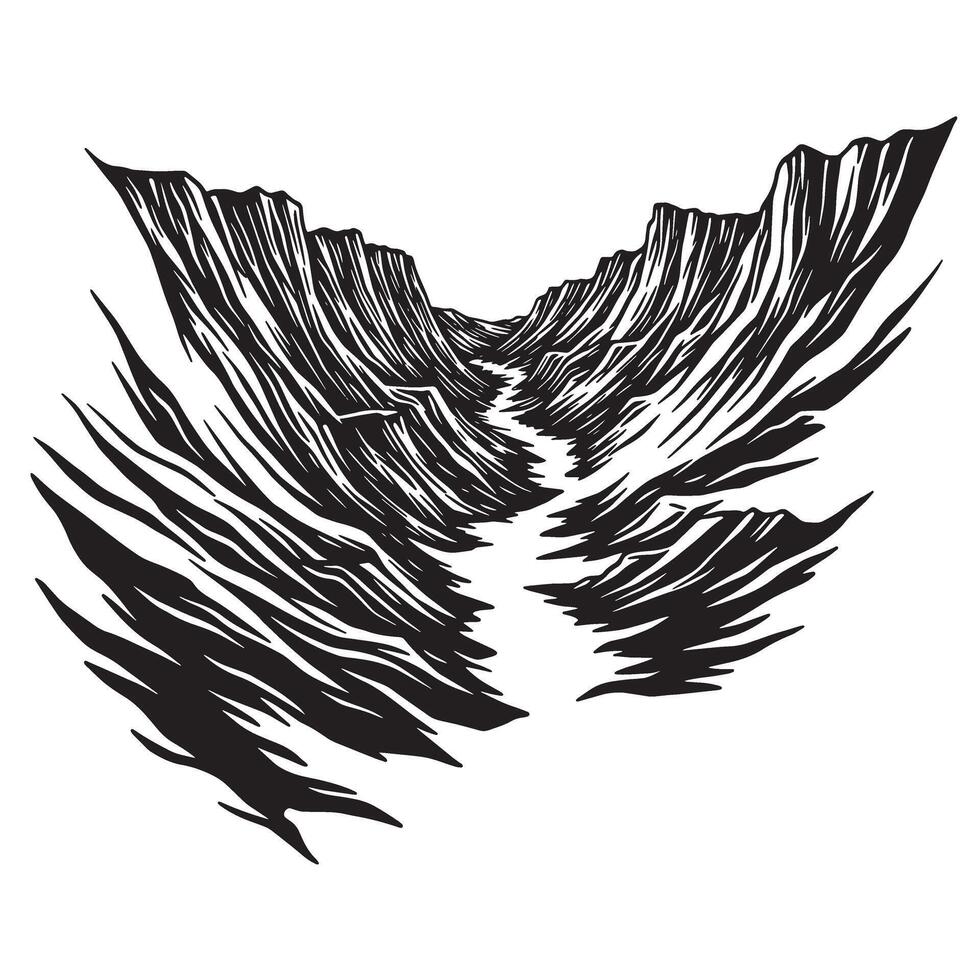 Artistic black and white depiction of a dramatic deep canyon with rough stone walls vector