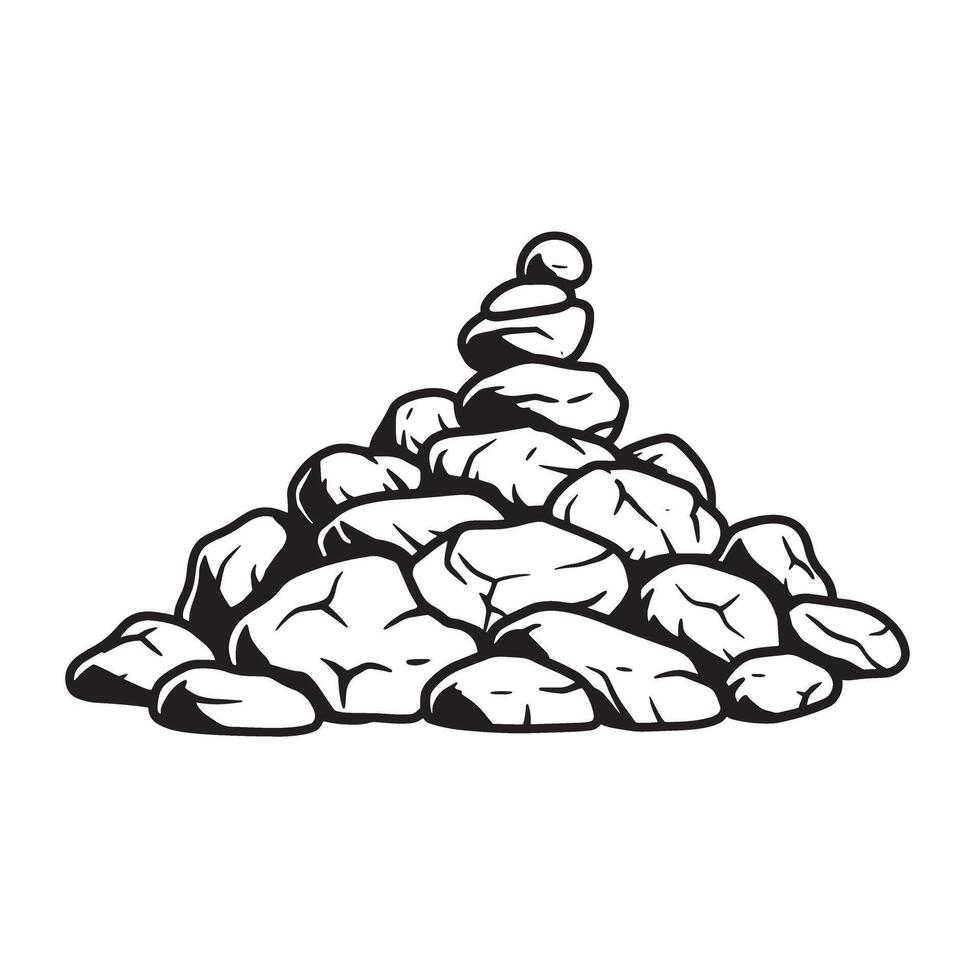 Black and white illustration of a cairn stone pile representing balance and harmony vector