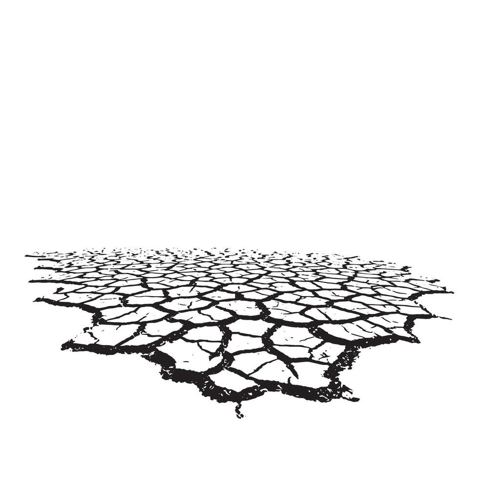 Black and white graphic depiction of arid cracked earth surface isolated on white vector