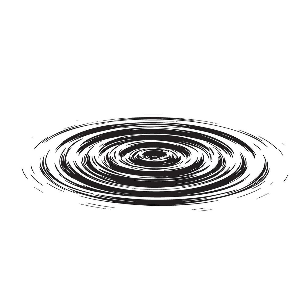 Hand drawn black and white water ripples illustration on a clean white background. vector