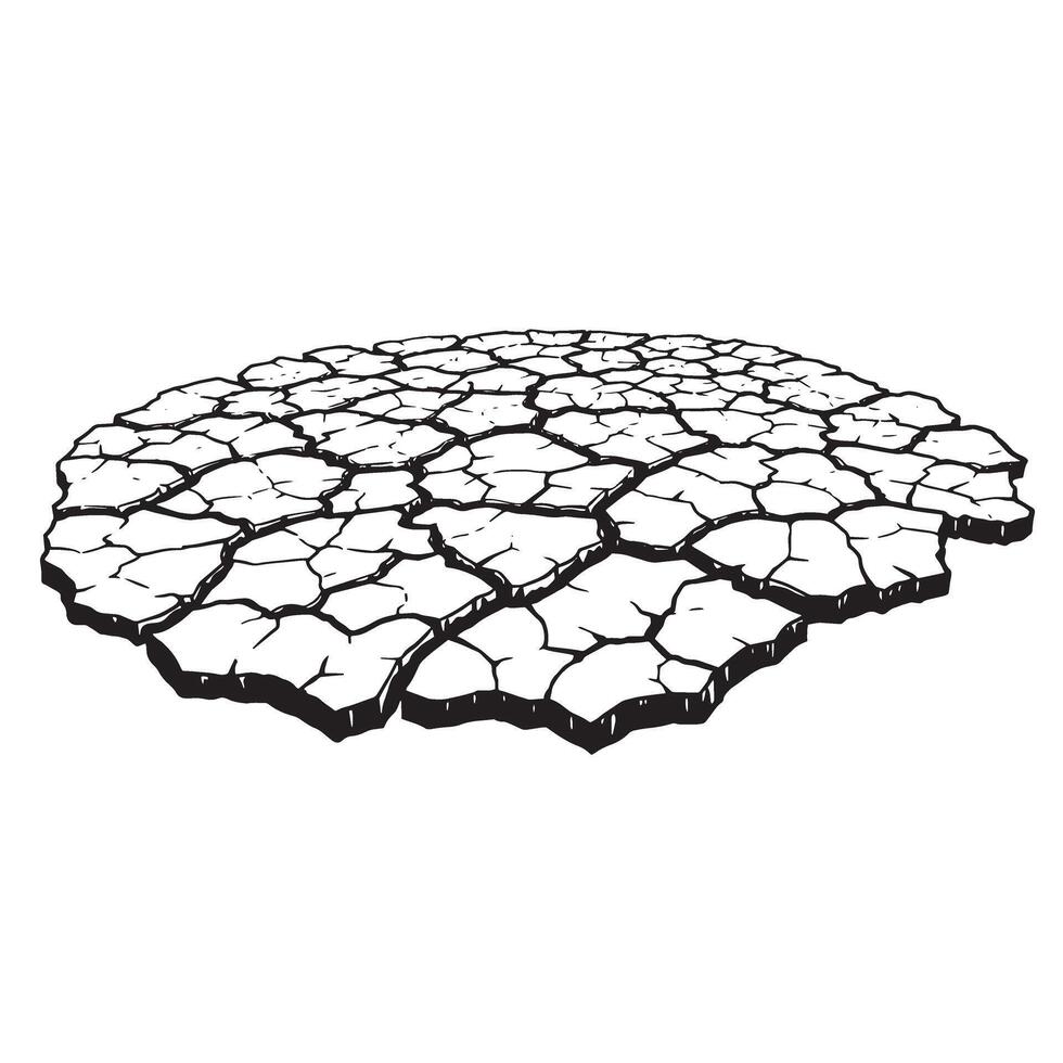 Cracked earth surface illustration depicting drought and aridity in black and white art vector