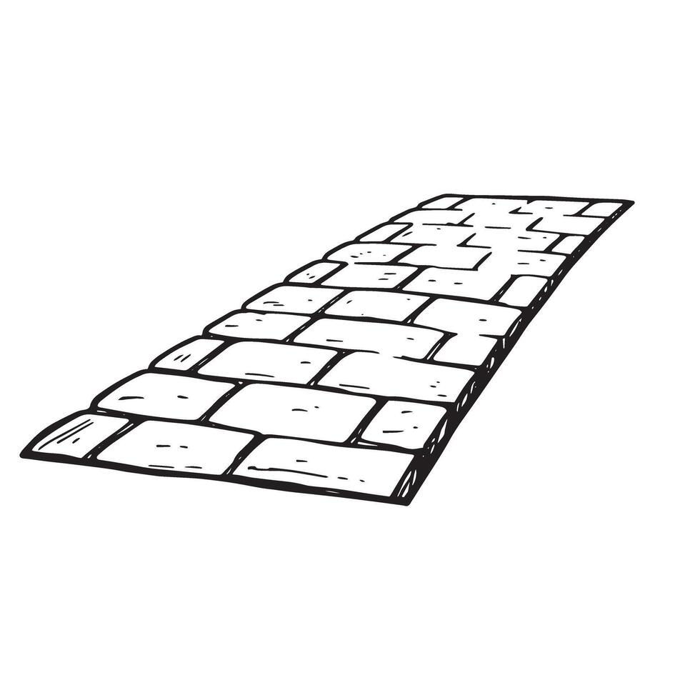 Hand-drawn black and white illustration of a brick path or cobblestone pathway design vector