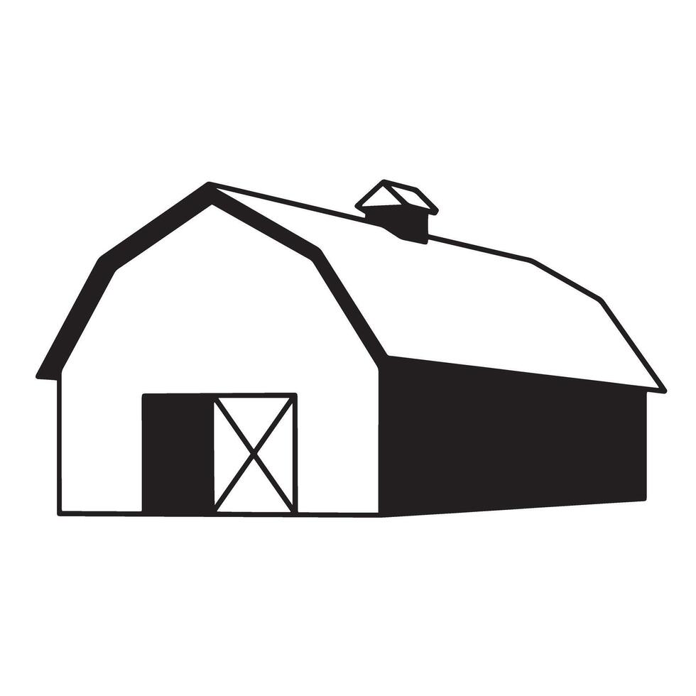 Simple black and white illustration of a classic farm barn structure vector