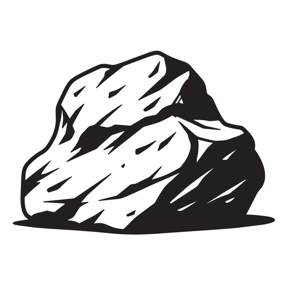 Simple black and white illustration of a detailed rock formation isolated on white background vector