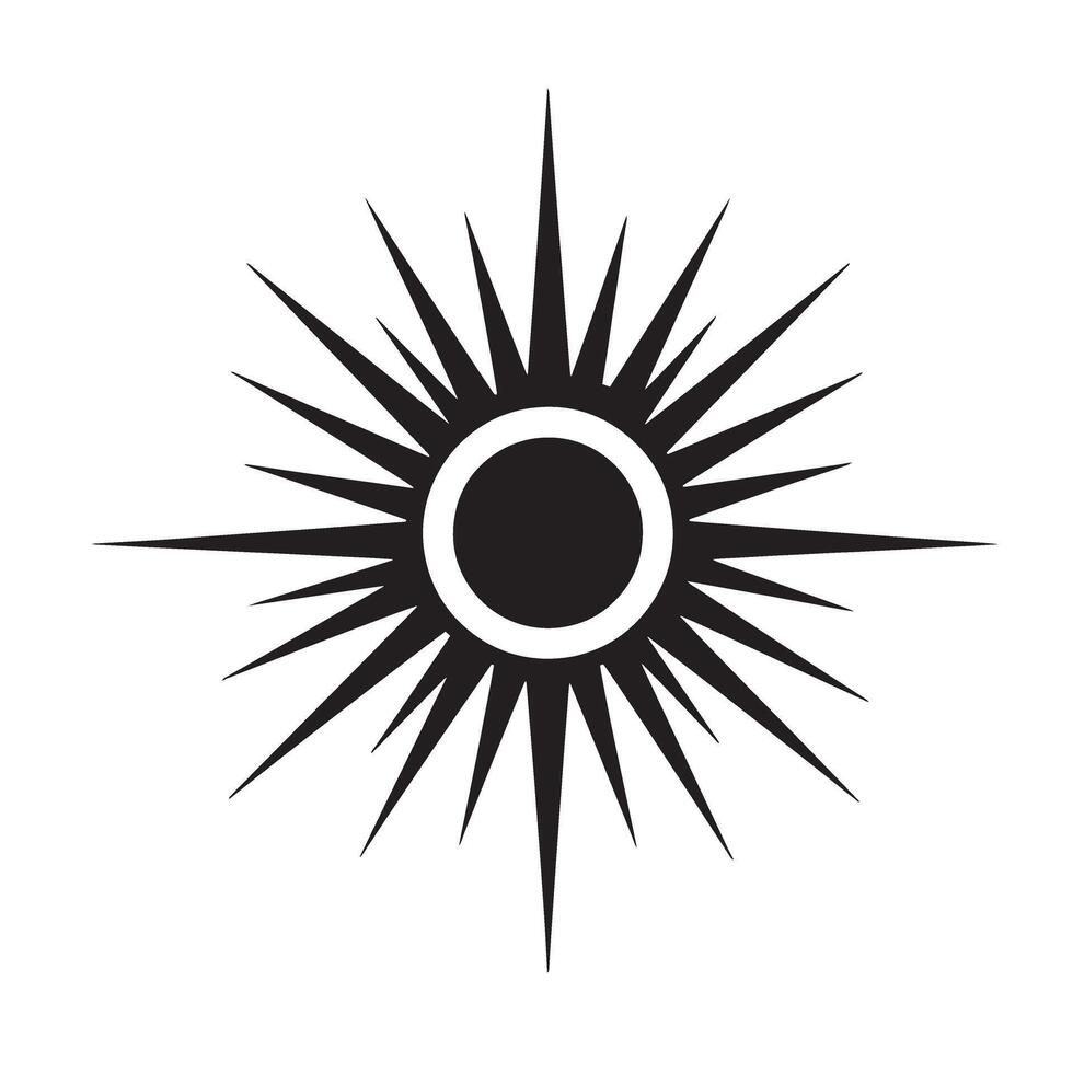 Simple black and white sunburst icon with sharp spikes on white background vector