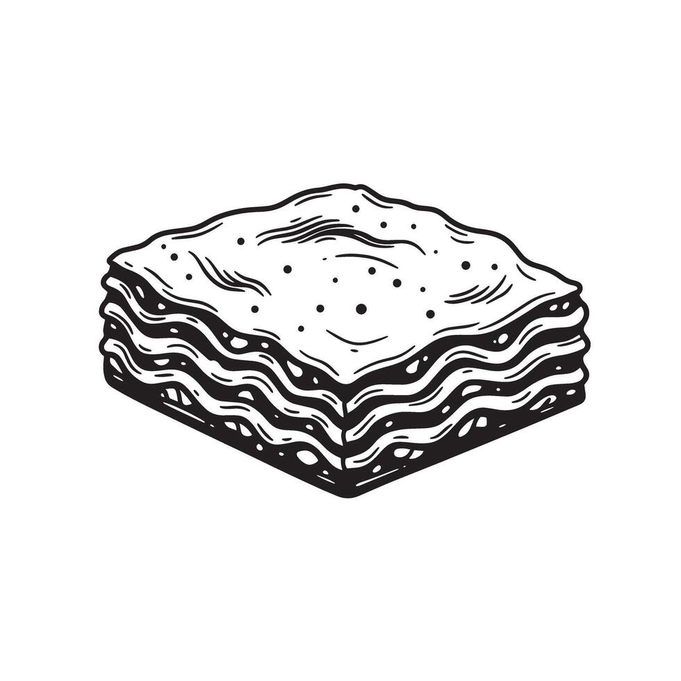 Layered baked pasta dish with speckled topping layers vector