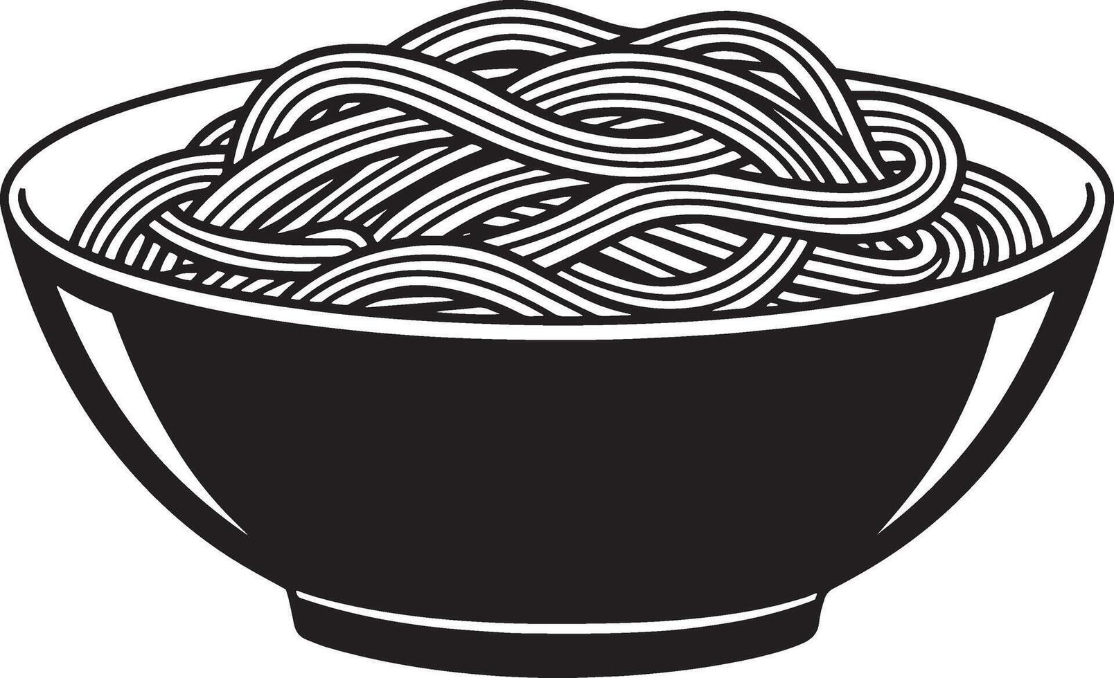 Black and white illustration of a bowl filled with spaghetti noodles pasta vector