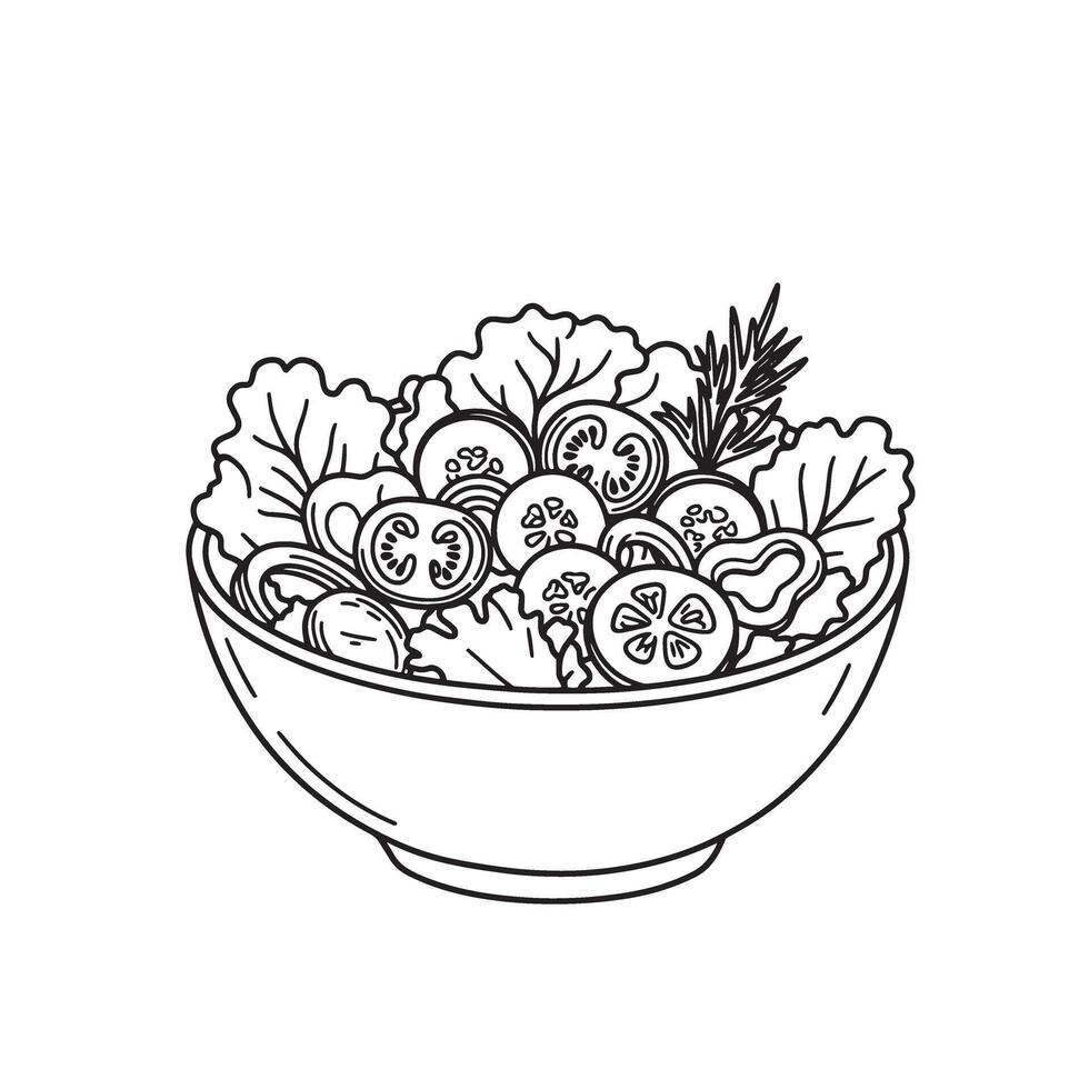 Fresh salad bowl with lettuce tomatoes and cucumbers vector