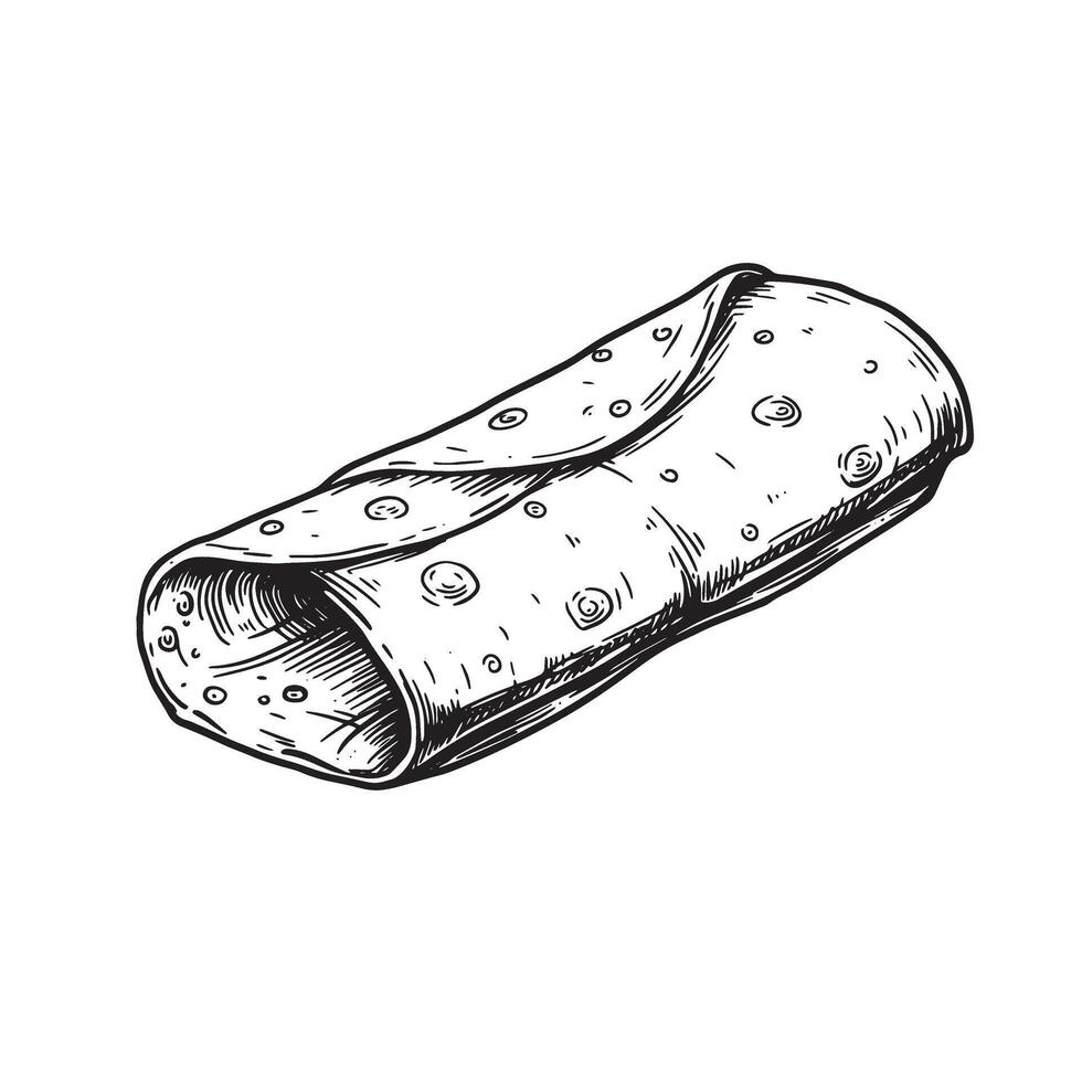 Hand drawn rolled flatbread with circular patterns tortilla wrap vector