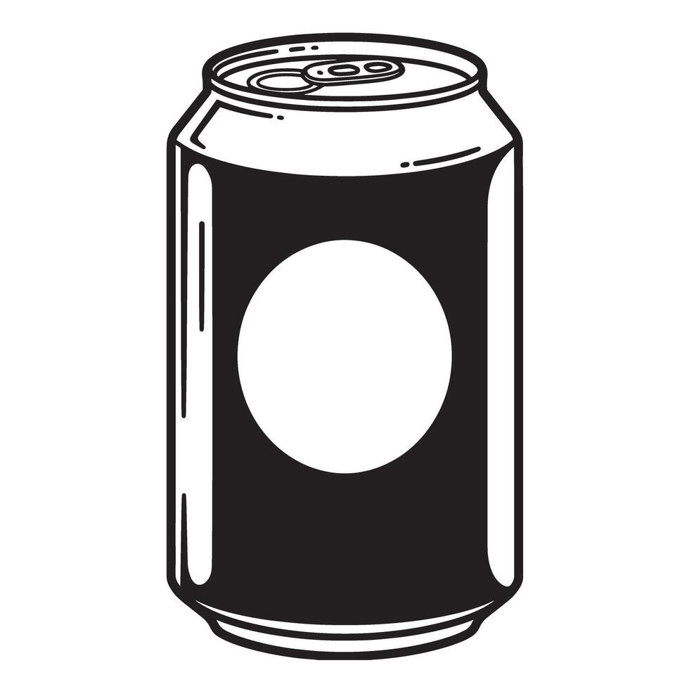 Black and white beverage can with circular emblem drink container metal can vector