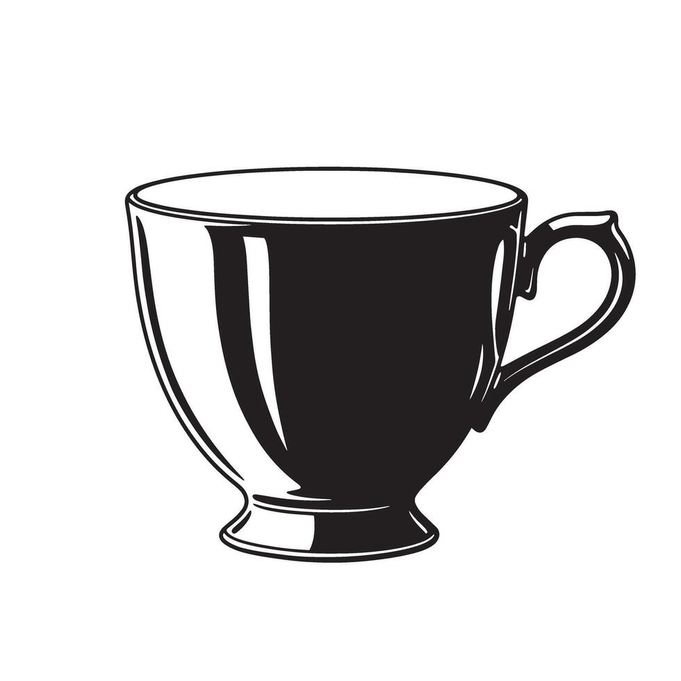 Elegant black teacup with handle white ceramic vector