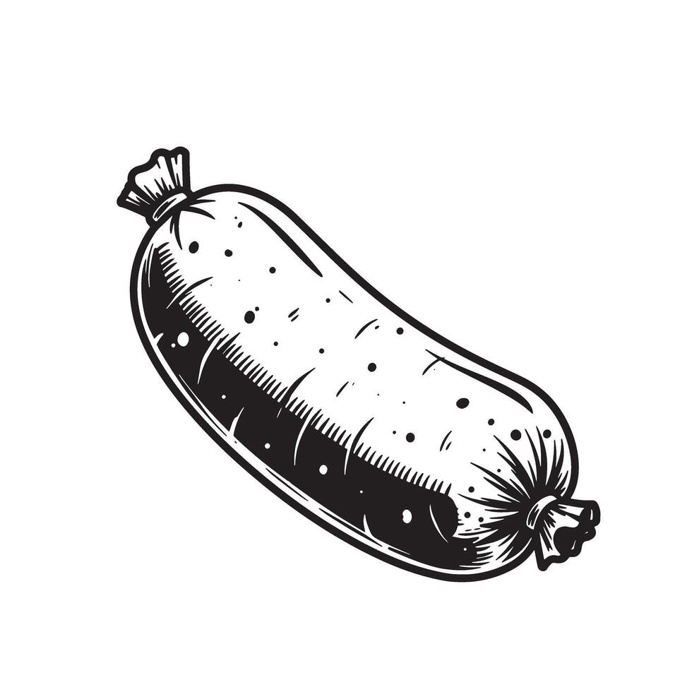 Black and white drawing of a sausage food meat vector