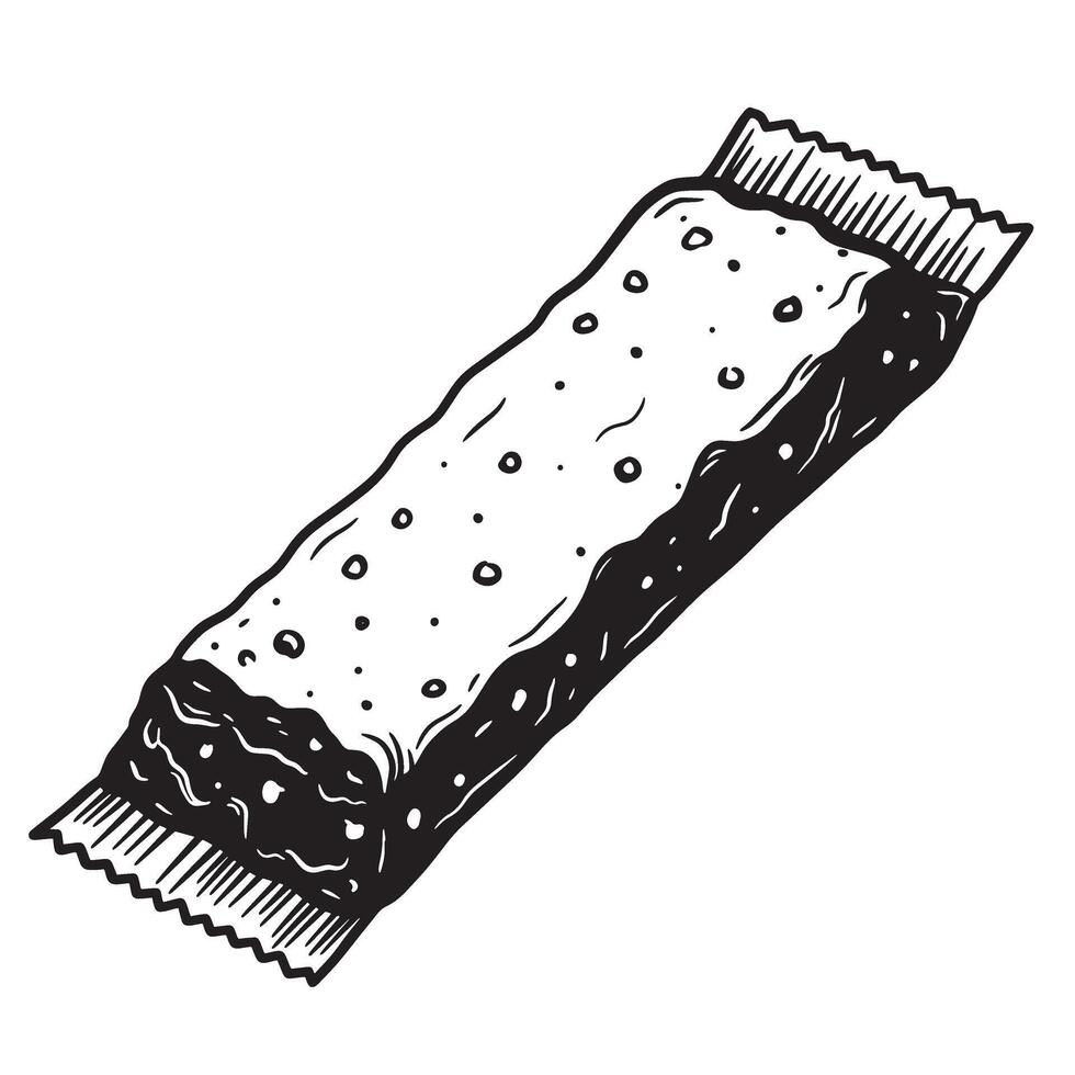 Black and white drawing of a cracker snack bar food illustration vector