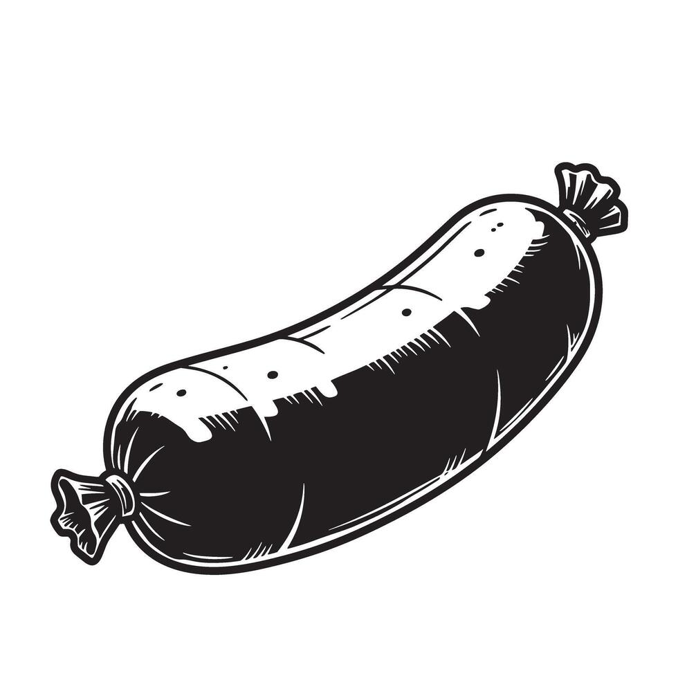 Black and white sausage food meat vector