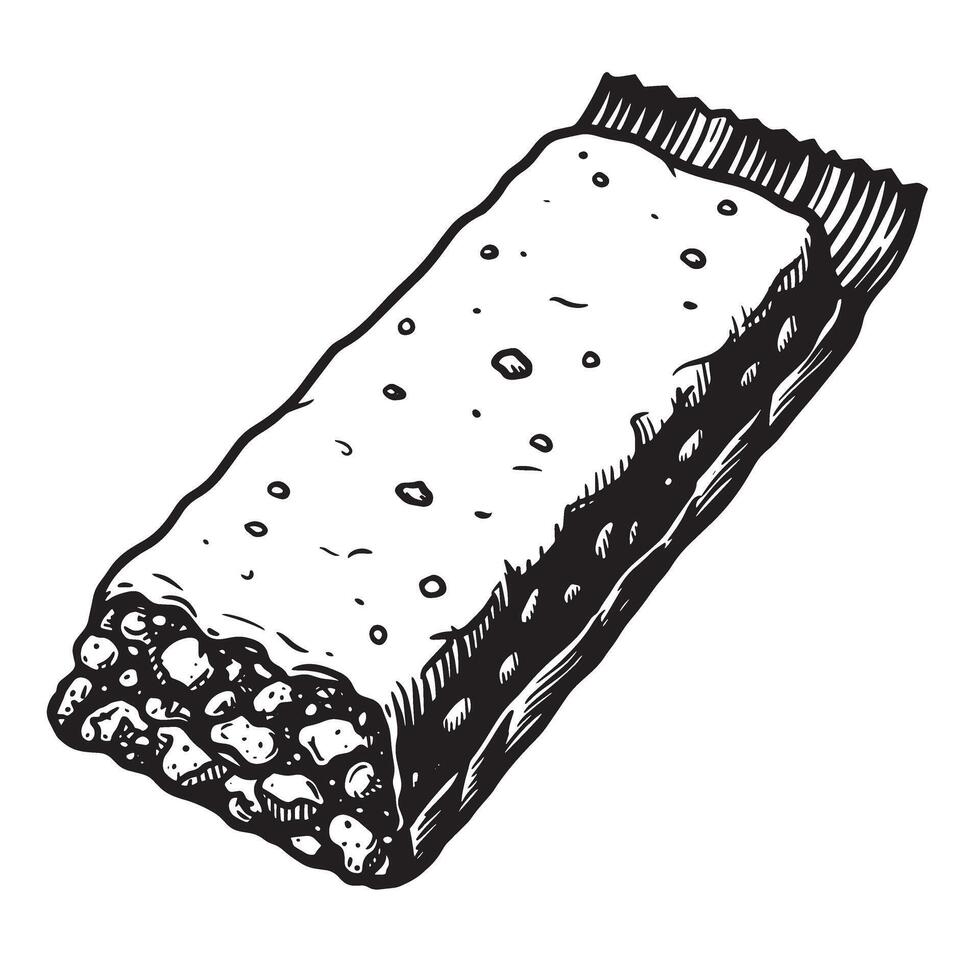 Black and white drawing of a granola bar with nuts and seeds snack food vector