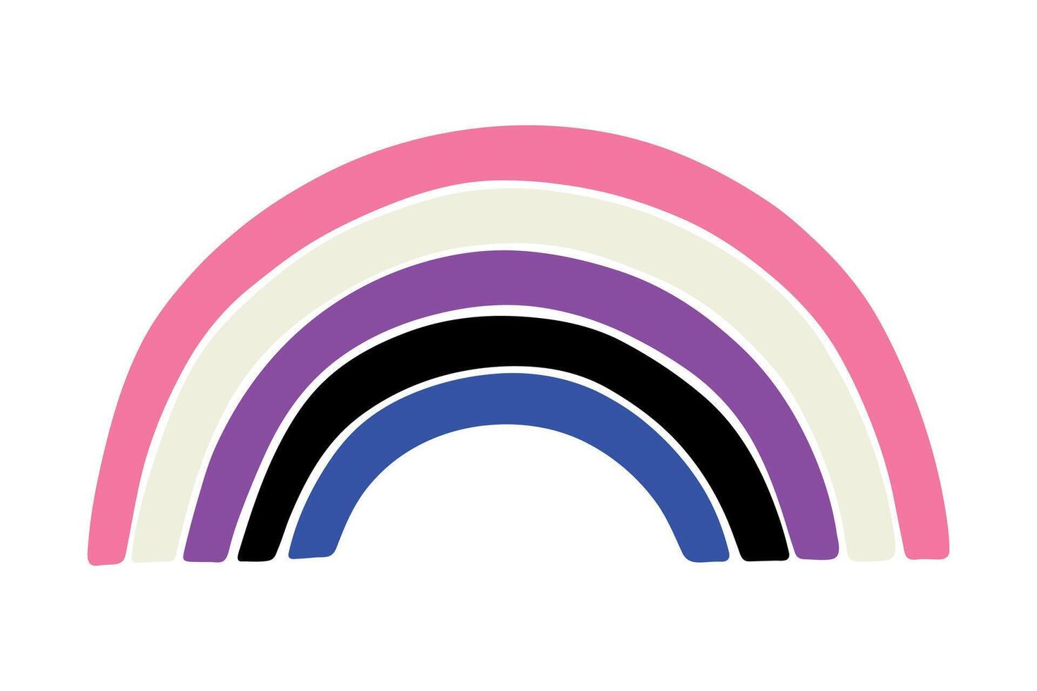 two Colorful rainbow shape Gender fluid pride flag Happy pride day LGBTQ community Pride Month hand drawn doodle for posters, stickers, logo, cards vector