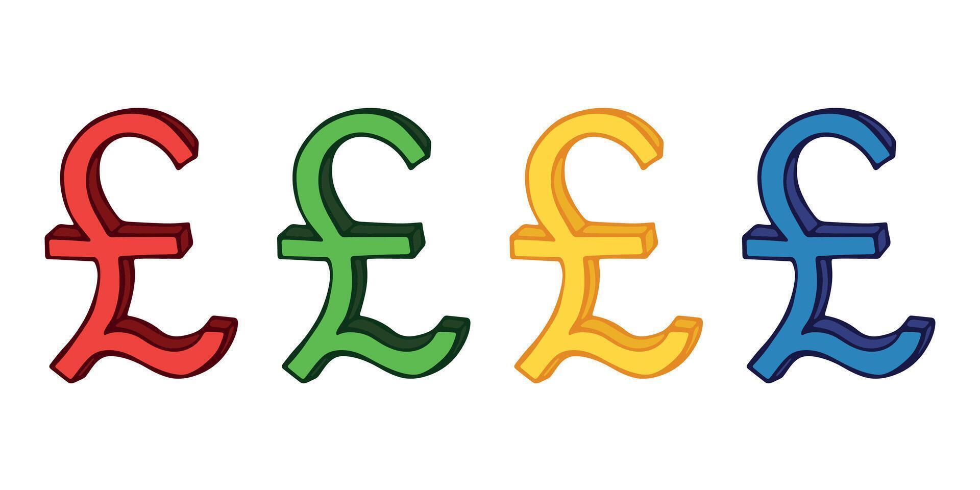 thirty-two Hand drawn british pound currency symbol set Brush stroke doodle Single element for design vector